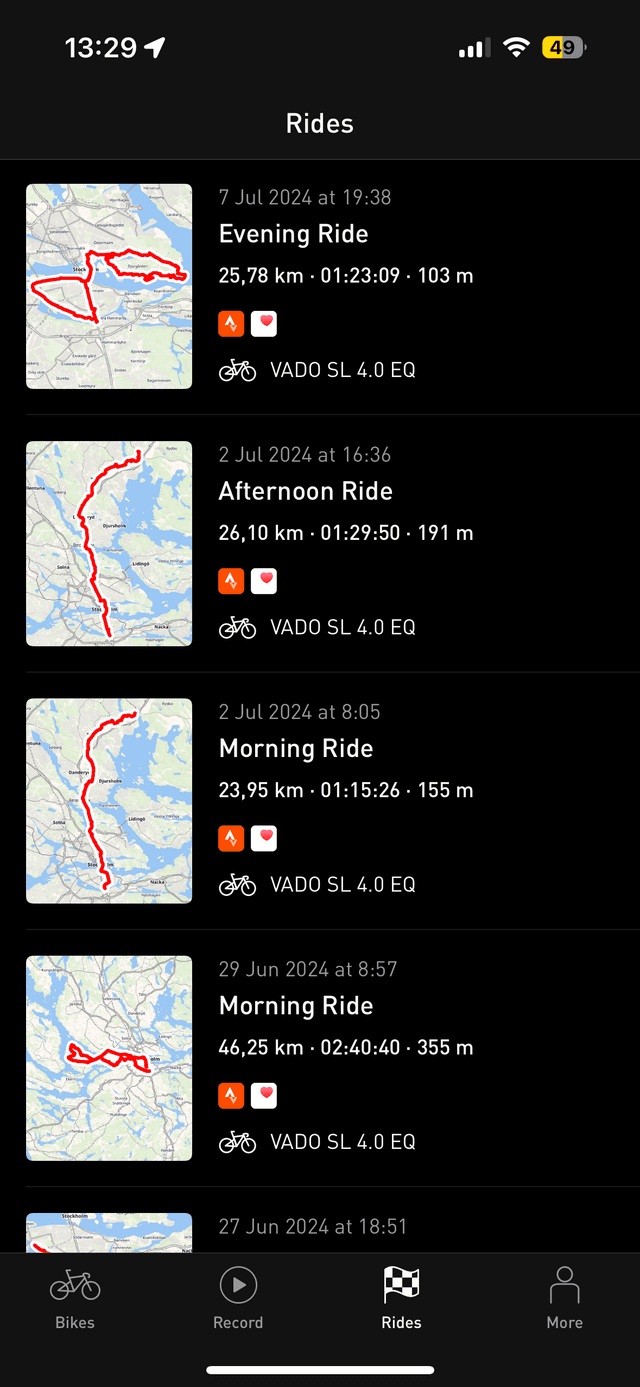 All the rides are synced in the app